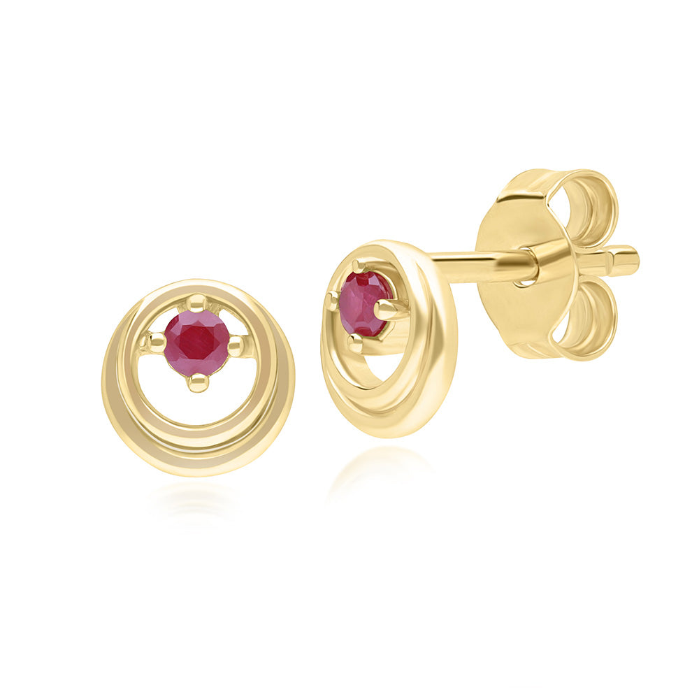 9K Gold Ruby Open Circle Round Stud Earrings 135E1830-02