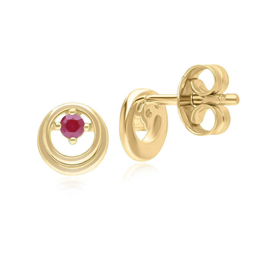 9K Gold Ruby Open Circle Round Stud Earrings 135E1830-02_2
