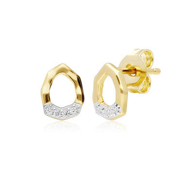 9K Yellow Gold Diamond Asymmetrical Stud Earrings 191E0391-02