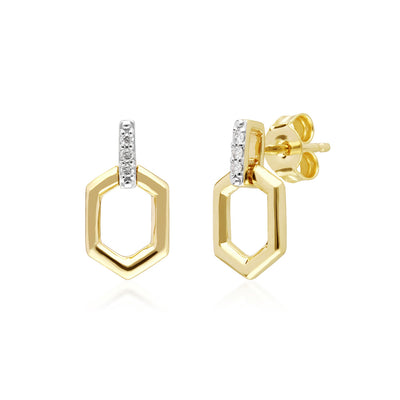 9K Yellow Gold Diamond Hex Bar Drop Earrings 191E0395-02
