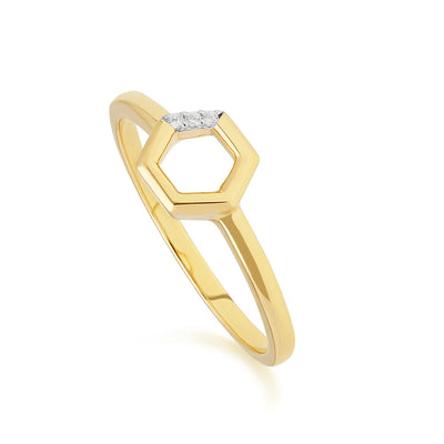 9K Yellow Gold Diamond Hexagon Open Ring 191R0896-02