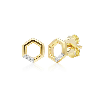 9K Yellow Gold Diamond Hexagon Stud Earrings 191E0392-02