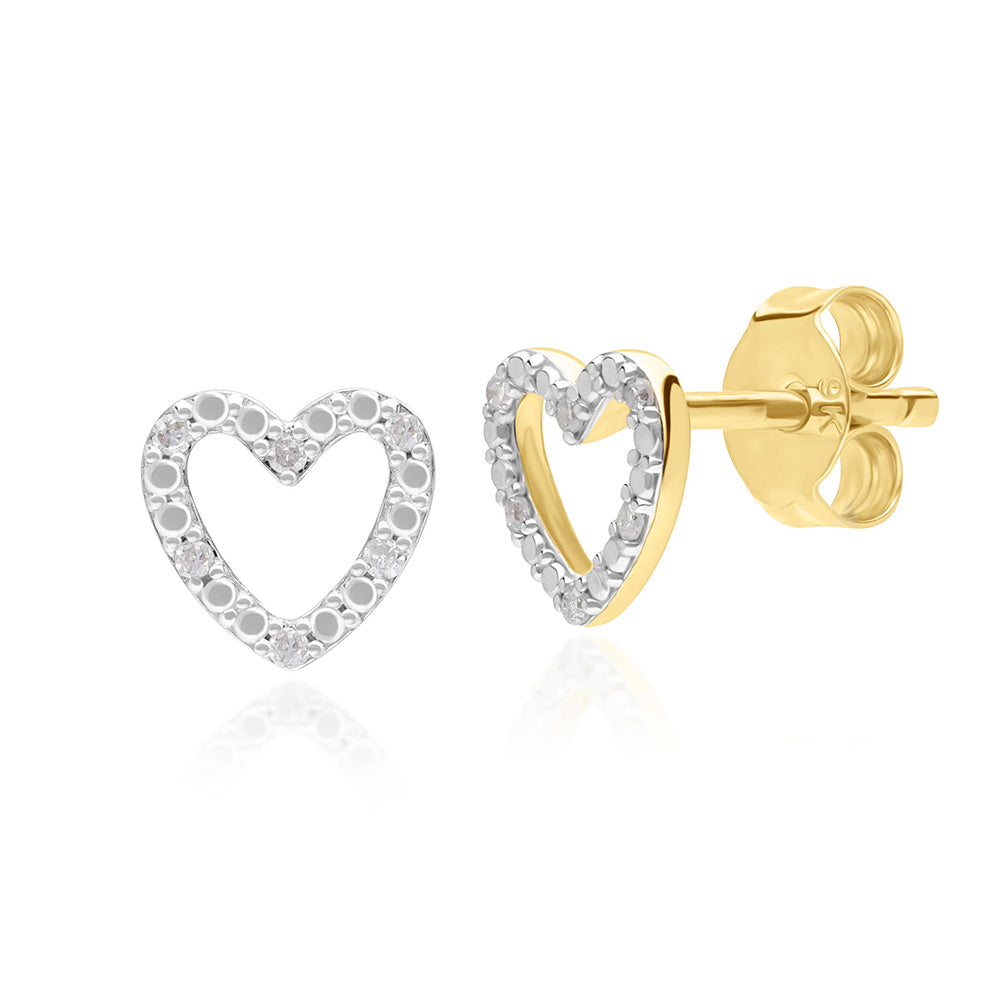 9K Yellow Gold Diamond Pav? Open Heart Stud Earrings 191E0432-01