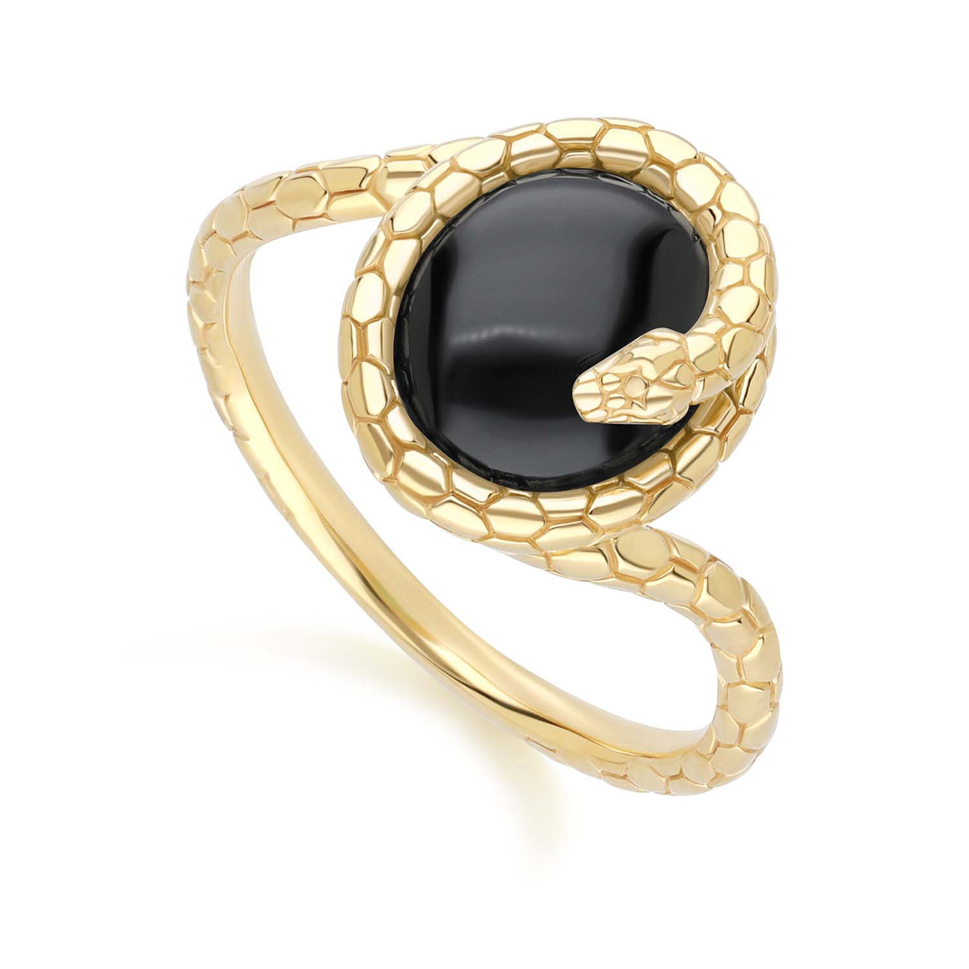 The Ruler Sterling Silver 925 Oval Black Onyx Winding Snake Ring