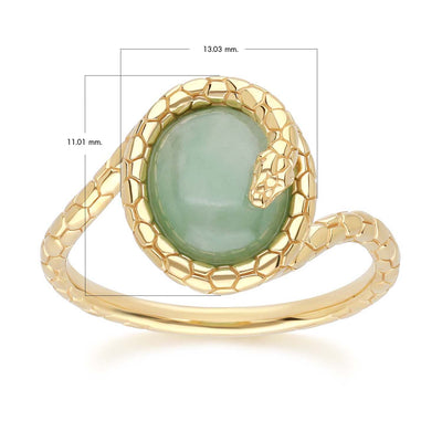 The Ruler Sterling Silver 925 Oval Jadeite Winding Snake Ring