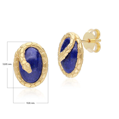 The Ruler Sterling Silver 925 Oval Lapis Lazuli Winding Snake Stud Earrings